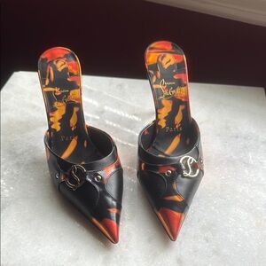 Christian Louboutin CL IN 90s MULE 80 Fire Leather Sandals Heels Shoes